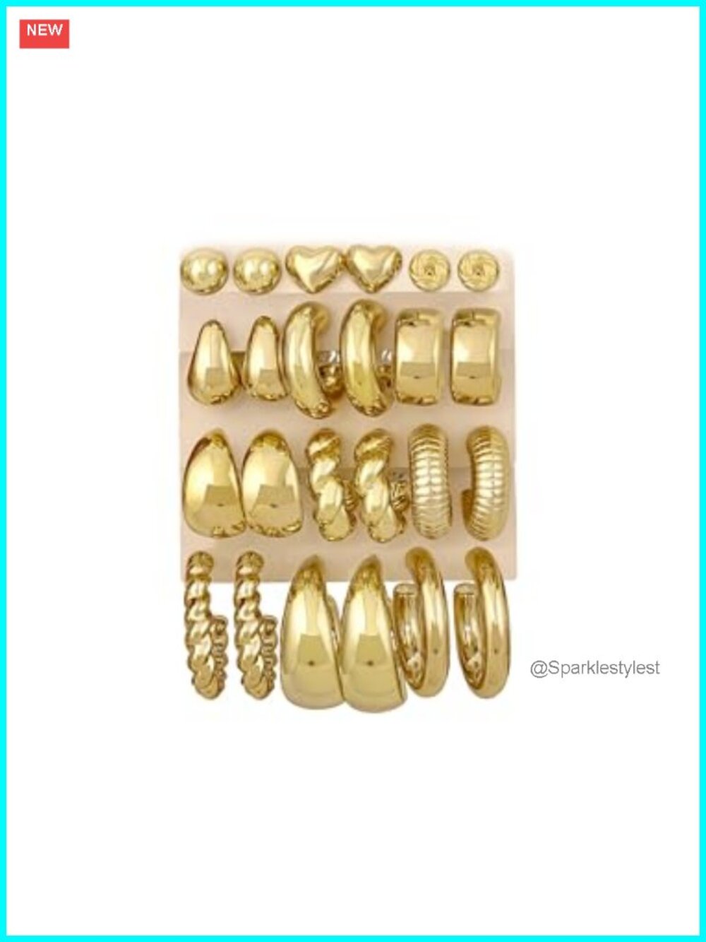 12 Pairs Chunky Gold Plated Hoop Earrings Set Lightweight Hypoallergenic Women